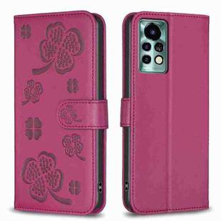 For Xiaomi Redmi Note 11 Pro Global Four-leaf Embossed Leather Phone Case(Rose Red)