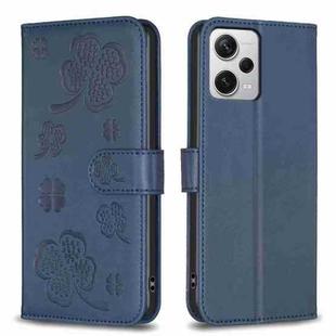 For Xiaomi Redmi Note 12 Pro+ 5G Global Four-leaf Embossed Leather Phone Case(Blue)