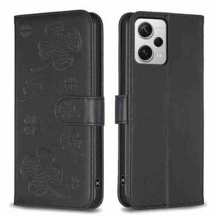 For Xiaomi Redmi Note 12 Pro+ 5G Global Four-leaf Embossed Leather Phone Case(Black)