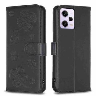 For Xiaomi Redmi Note 12 Pro 5G Global Four-leaf Embossed Leather Phone Case(Black)