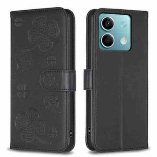 For Xiaomi Redmi Note 13 Four-leaf Embossed Leather Phone Case(Black)