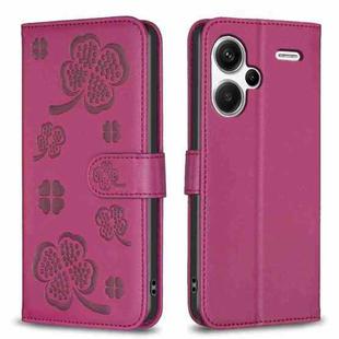 For Xiaomi Redmi Note 13 Pro+ 5G Four-leaf Embossed Leather Phone Case(Rose Red)