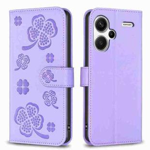 For Xiaomi Redmi Note 13 Pro+ 5G Four-leaf Embossed Leather Phone Case(Purple)