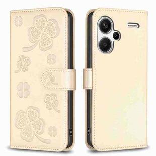 For Xiaomi Redmi Note 13 Pro+ 5G Four-leaf Embossed Leather Phone Case(Gold)