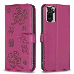 For Xiaomi Redmi Note 10 4G / 10S Four-leaf Embossed Leather Phone Case(Rose Red)
