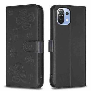 For Xiaomi Mi 11 Lite Four-leaf Embossed Leather Phone Case(Black)