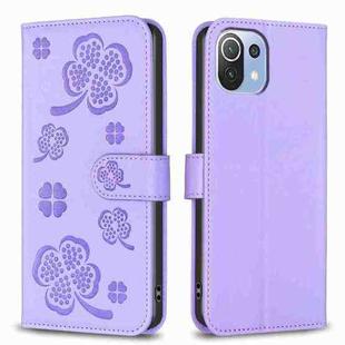 For Xiaomi Mi 11 Lite Four-leaf Embossed Leather Phone Case(Purple)