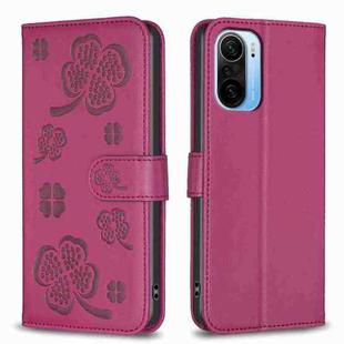 For Xiaomi Mi 11i / Poco F3 Four-leaf Embossed Leather Phone Case(Rose Red)