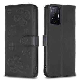 For Xiaomi 11T / 11T Pro Four-leaf Embossed Leather Phone Case(Black)