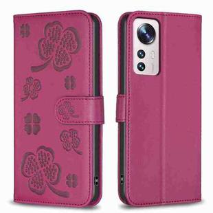 For Xiaomi 12 Lite Four-leaf Embossed Leather Phone Case(Rose Red)