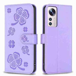 For Xiaomi 12 Lite Four-leaf Embossed Leather Phone Case(Purple)