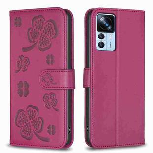 For Xiaomi 12T / 12T Pro Four-leaf Embossed Leather Phone Case(Rose Red)