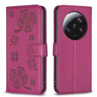 For Xiaomi 13 Ultra Four-leaf Embossed Leather Phone Case(Rose Red)
