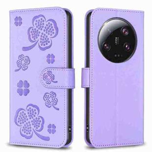 For Xiaomi 13 Ultra Four-leaf Embossed Leather Phone Case(Purple)