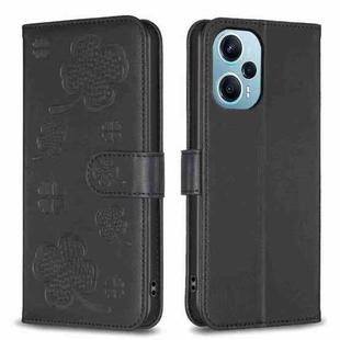 For Xiaomi Poco F5 5G Four-leaf Embossed Leather Phone Case(Black)