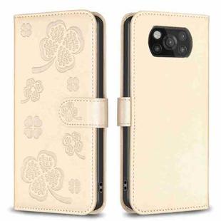 For Xiaomi Poco X3 Four-leaf Embossed Leather Phone Case(Gold)