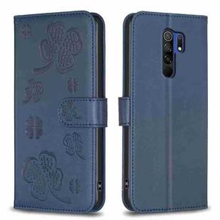 For Xiaomi Redmi 9 Four-leaf Embossed Leather Phone Case(Blue)