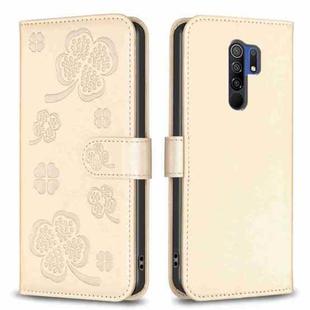 For Xiaomi Redmi 9 Four-leaf Embossed Leather Phone Case(Gold)