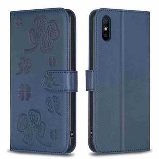 For Xiaomi Redmi 9A Four-leaf Embossed Leather Phone Case(Blue)