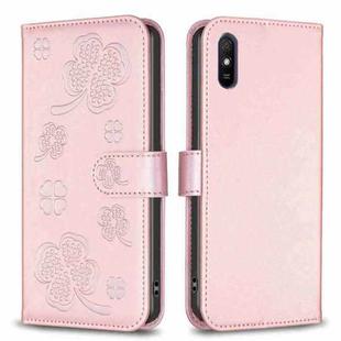 For Xiaomi Redmi 9A Four-leaf Embossed Leather Phone Case(Pink)