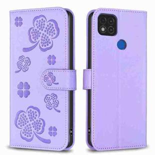 For Xiaomi Redmi 9C / 10A Four-leaf Embossed Leather Phone Case(Purple)