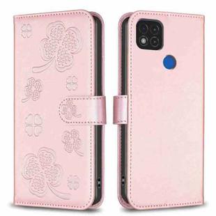 For Xiaomi Redmi 9C / 10A Four-leaf Embossed Leather Phone Case(Pink)