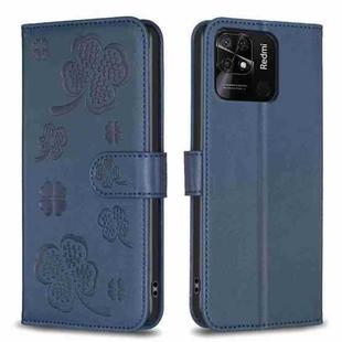 For Xiaomi Redmi 10C Four-leaf Embossed Leather Phone Case(Blue)