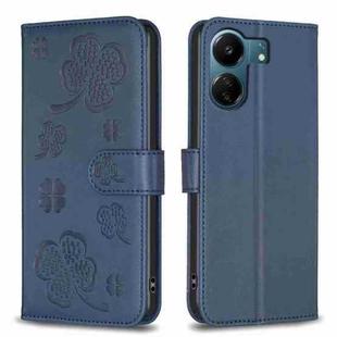 For Xiaomi Redmi 13C Four-leaf Embossed Leather Phone Case(Blue)