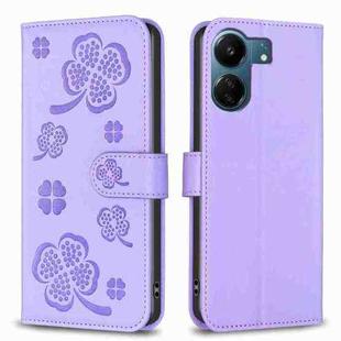 For Xiaomi Redmi 13C Four-leaf Embossed Leather Phone Case(Purple)