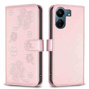 For Xiaomi Redmi 13C Four-leaf Embossed Leather Phone Case(Pink)