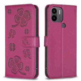 For Xiaomi Redmi A1+ / A2 Four-leaf Embossed Leather Phone Case(Rose Red)