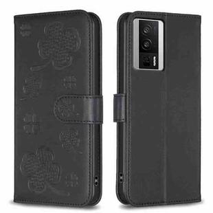 For Xiaomi Redmi K60 / K60 Pro Four-leaf Embossed Leather Phone Case(Black)