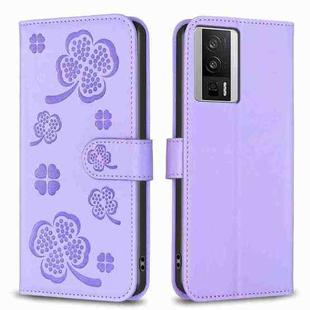 For Xiaomi Redmi K60 / K60 Pro Four-leaf Embossed Leather Phone Case(Purple)