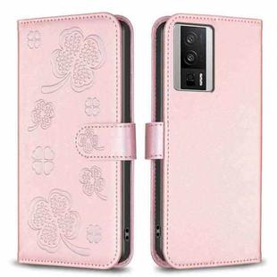 For Xiaomi Redmi K60 / K60 Pro Four-leaf Embossed Leather Phone Case(Pink)