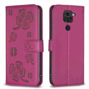 For Xiaomi Redmi Note 9 Four-leaf Embossed Leather Phone Case(Rose Red)