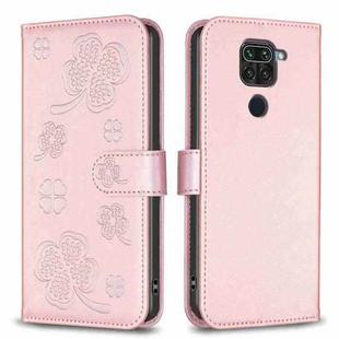 For Xiaomi Redmi Note 9 Four-leaf Embossed Leather Phone Case(Pink)