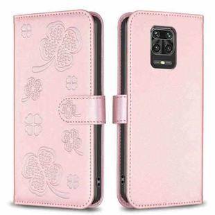 For Xiaomi Redmi Note 9 Pro Max Four-leaf Embossed Leather Phone Case(Pink)