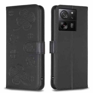 For Xiaomi 13T Four-leaf Embossed Leather Phone Case(Black)