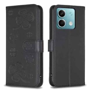 For Xiaomi Redmi Note 13 4G Global Four-leaf Embossed Leather Phone Case(Black)