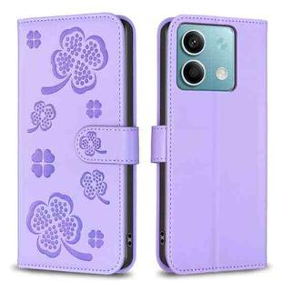 For Xiaomi Redmi Note 13 4G Global Four-leaf Embossed Leather Phone Case(Purple)