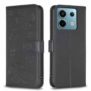 For Xiaomi Redmi Note 13 Pro 4G Global Four-leaf Embossed Leather Phone Case(Black)
