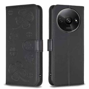 For Xiaomi Redmi A3 Four-leaf Embossed Leather Phone Case(Black)