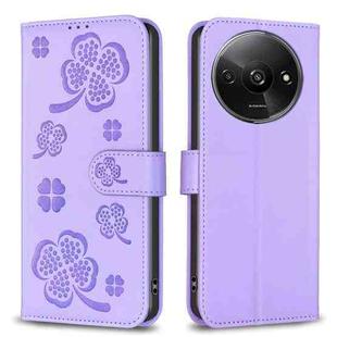 For Xiaomi Redmi A3 Four-leaf Embossed Leather Phone Case(Purple)