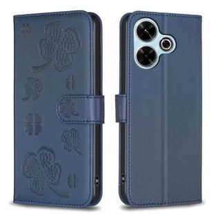 For Xiaomi Poco M6 4G / Redmi 13 4G Four-leaf Embossed Leather Phone Case(Blue)