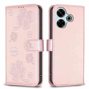 For Xiaomi Poco M6 4G / Redmi 13 4G Four-leaf Embossed Leather Phone Case(Pink)