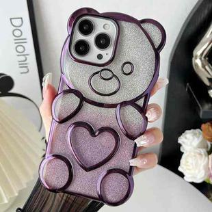 For iPhone 12 Pro Bear Shape Electroplated TPU Phone Case with Gradient Glitter Paper(Purple)