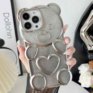 For iPhone 13 Pro Bear Shape Electroplated TPU Phone Case with Gradient Glitter Paper(Silver)