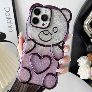 For iPhone 13 Pro Max Bear Shape Electroplated TPU Phone Case with Gradient Glitter Paper(Purple)