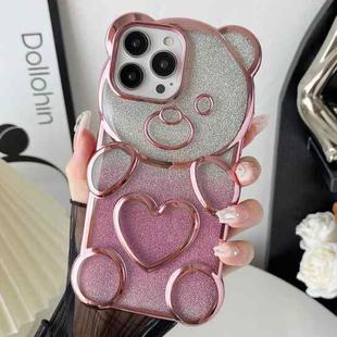 For iPhone 14 Pro Max Bear Shape Electroplated TPU Phone Case with Gradient Glitter Paper(Purple)