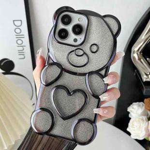 For iPhone 15 Pro Max Bear Shape Electroplated TPU Phone Case with Gradient Glitter Paper(Black)